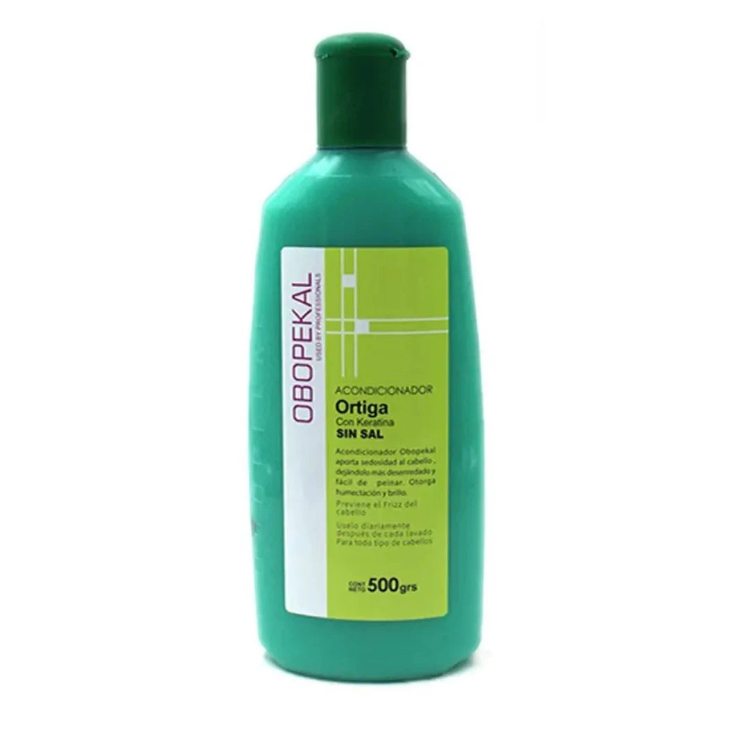 Acondicionador de Ortiga Obopekal de 500gr, fórmula sin sal diseñada para el fortalecimiento capilar, control de la caída y suavidad del cabello
