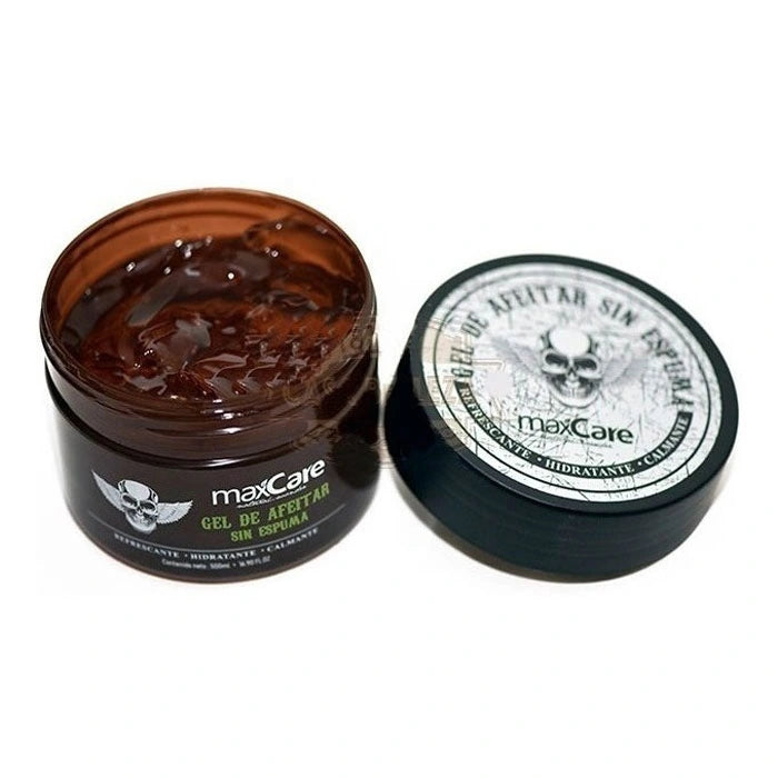 Gel de afeitar Maxcare de 500ml sin espuma y de fórmula transparente, ideal para un afeitado de precisión y cuidado profesional de la barba