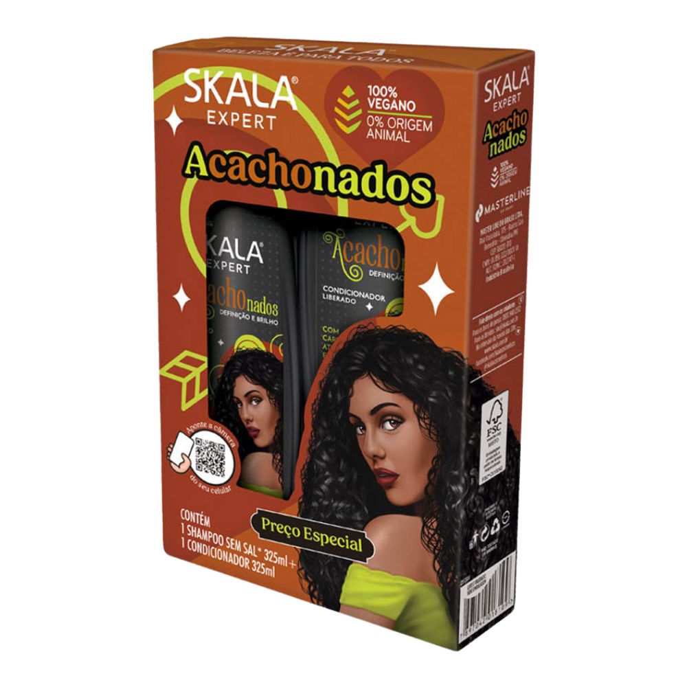 Kit Skala Expert Acachonados (Shampoo + Acondicionador + Máscara 1kg): El sistema de "Súper Definición" y control de frizz; fórmula vegana y liberada enriquecida con D-Pantenol y Óleo de Rícino para esculpir rulos 2ABC, 3ABC y 4ABC con brillo y movimiento