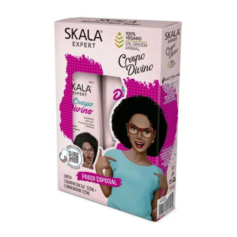 Kit Skala Expert Crespo Divino (Shampoo + Acondicionador + Máscara 1kg): El sistema definitivo de "Definición y Volumen" para rulos 3ABC y 4ABC; fórmula vegana y liberada enriquecida con Óleo de Rícino, Argán y Queratina Vegetal que fortalece la fibra, aporta brillo y elimina el frizz.