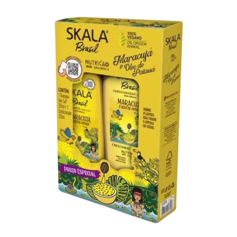 Kit Skala Expert Maracujá e Óleo de Patauá (Shampoo + Acondicionador): El dúo de "Nutrición y Crecimiento Amazónico"; fórmula vegana que combina la vitalidad del Maracujá con el poder reconstructor del Óleo de Patauá para fortalecer hebras quebradizas, acelerar el crecimiento y devolver el brillo radiante.
