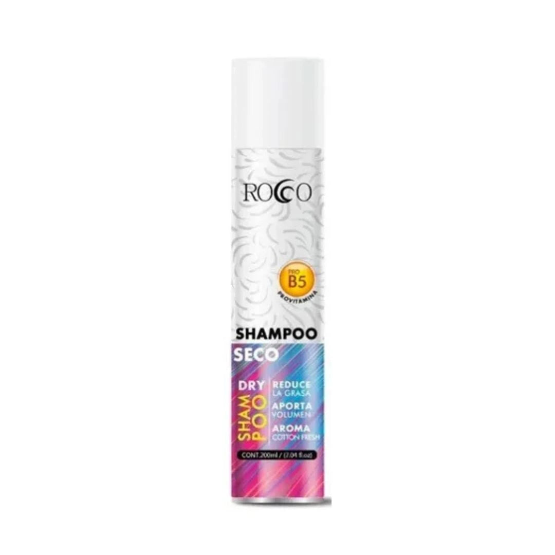 Shampoo seco Rocco de 200ml en spray para limpieza instantánea, absorción de exceso de grasa y aporte de volumen al cabello sin necesidad de agua