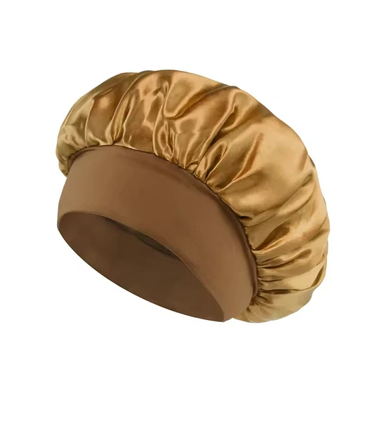 Gorra de satín amarilla para dormir, protege los rulos del frizz y mantiene la hidratación del cabello 3ABC durante la noche.