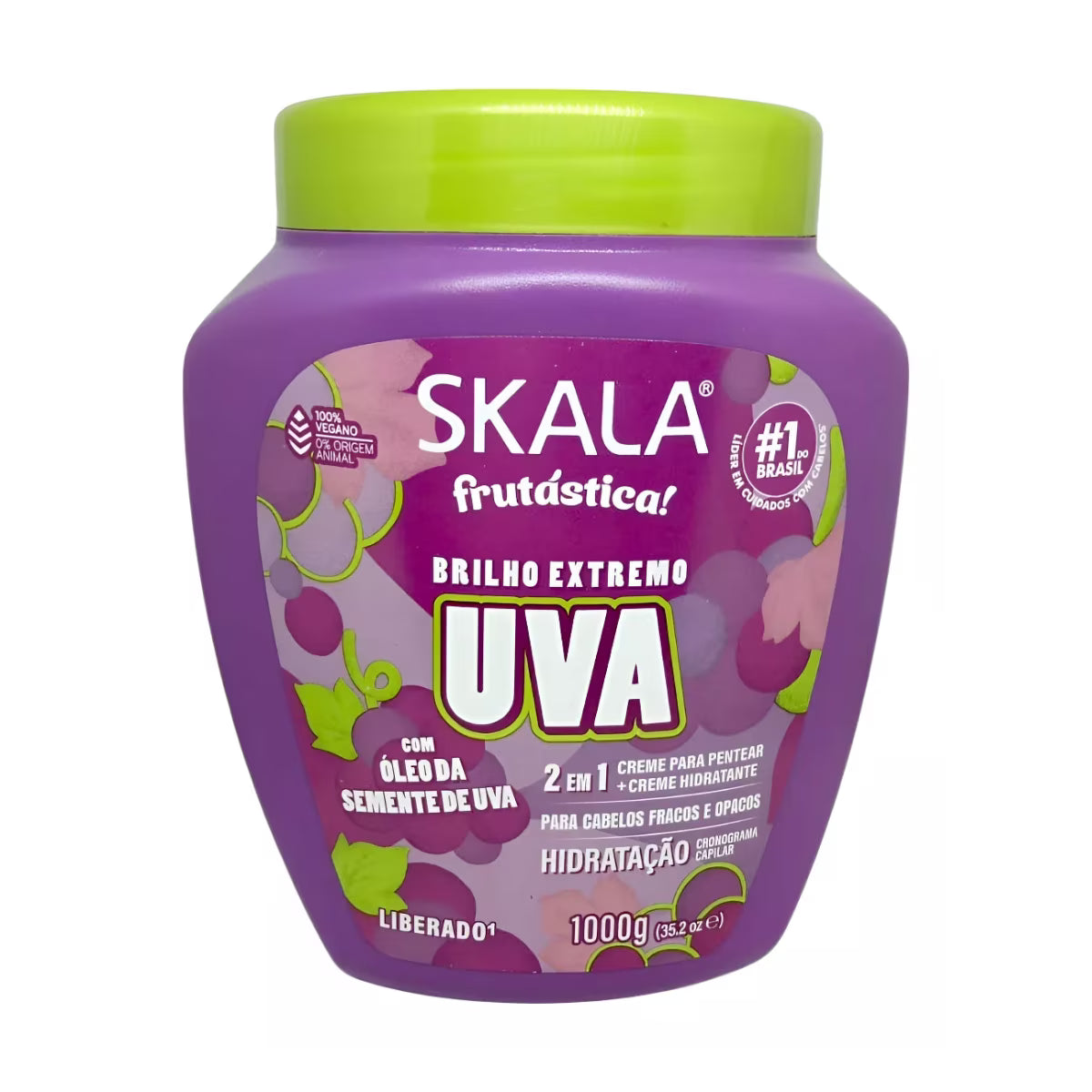 Máscara Skala Expert Mais Cachos UV de 1000g para hidratación profunda, definición de rulos tipo 3ABC y protección solar contra los rayos UV.
