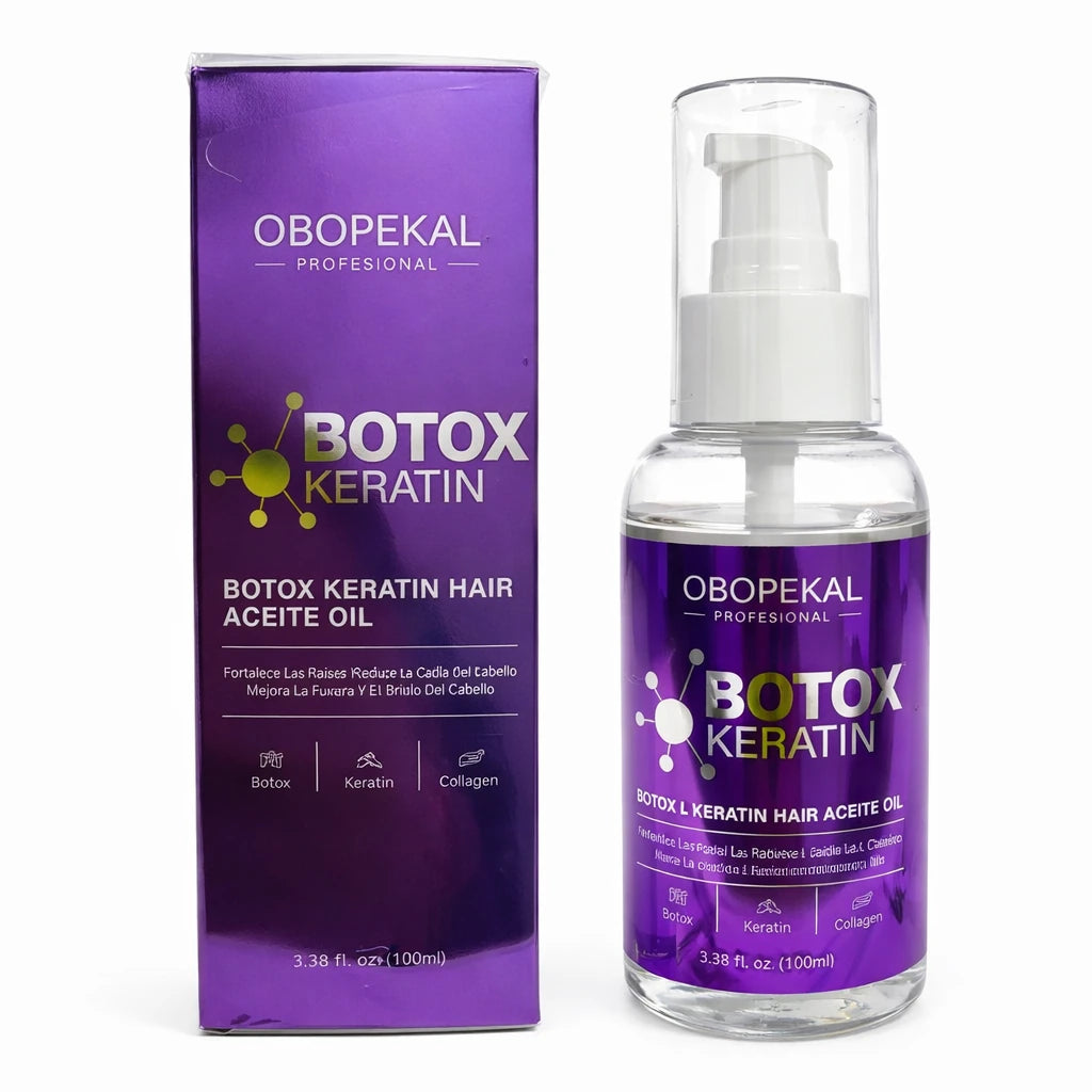 Aceite Botox Keratina Obopekal de 100ml para tratamiento reparador de puntas, control de frizz y aporte de brillo intenso al cabello