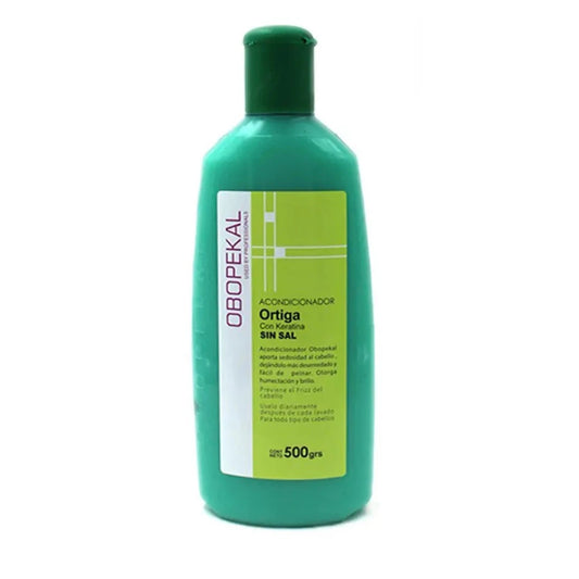 Acondicionador de Ortiga Obopekal de 500gr, fórmula sin sal diseñada para el fortalecimiento capilar, control de la caída y suavidad del cabello