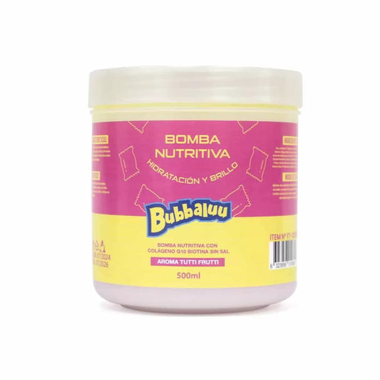 mascarilla Bomba Nutritiva Bubbaluu de 500ml con aroma a Tutti Frutti, tratamiento de hidratación profunda y nutrición intensiva para todo tipo de cabello