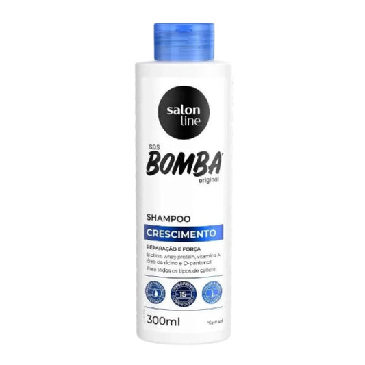Shampoo S.O.S Bomba Original Salon Line de 300ml para crecimiento comprobado, limpieza suave y fortalecimiento de la fibra capilar en todo tipo de cabello.