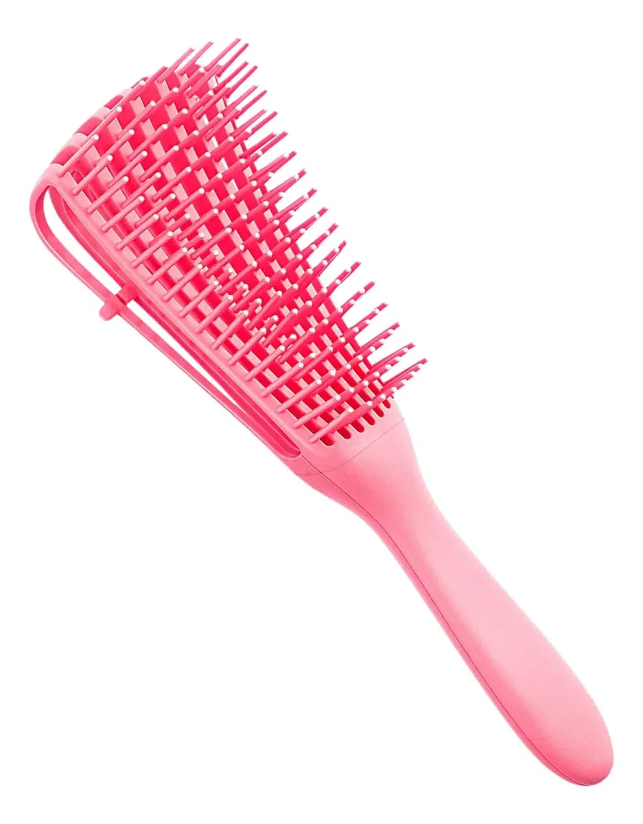 Cepillo desenredante rosado ergonómico para rulos y cabello 3ABC, desenreda sin tirones y evita el quiebre de la fibra capilar.