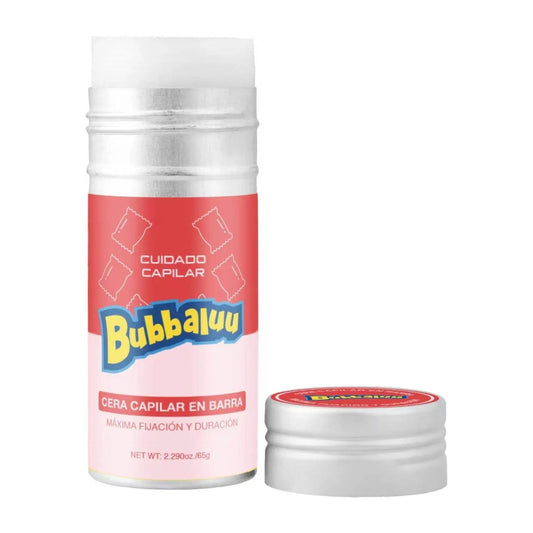 Cera en barra Bubbaluu con aroma a frutilla para control de frizz y definición de peinados, ideal para fijar baby hairs y lograr un acabado pulido