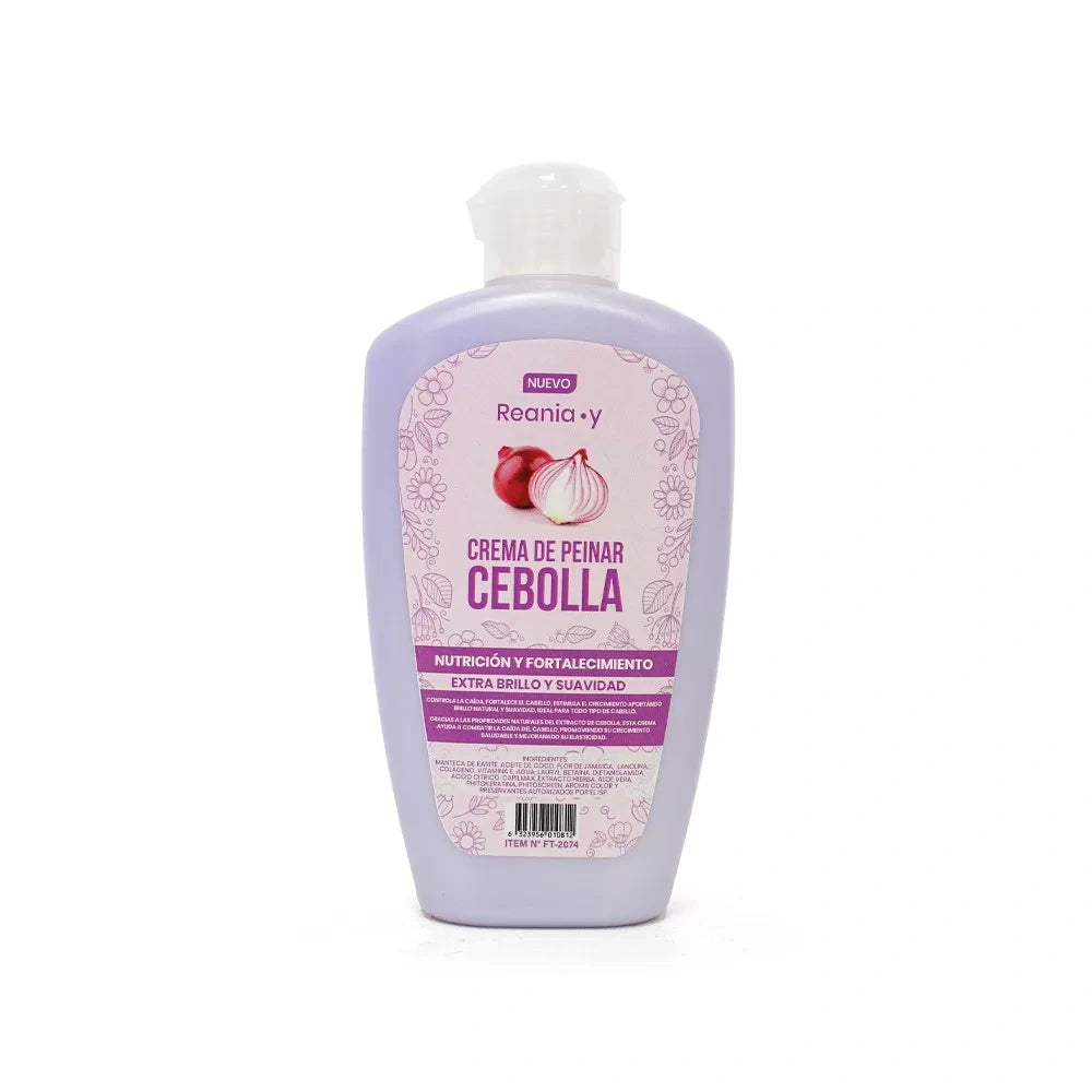 Crema de peinar de cebolla Reaniay de 250g para definición de rizos y control de frizz con acción fortalecedora.