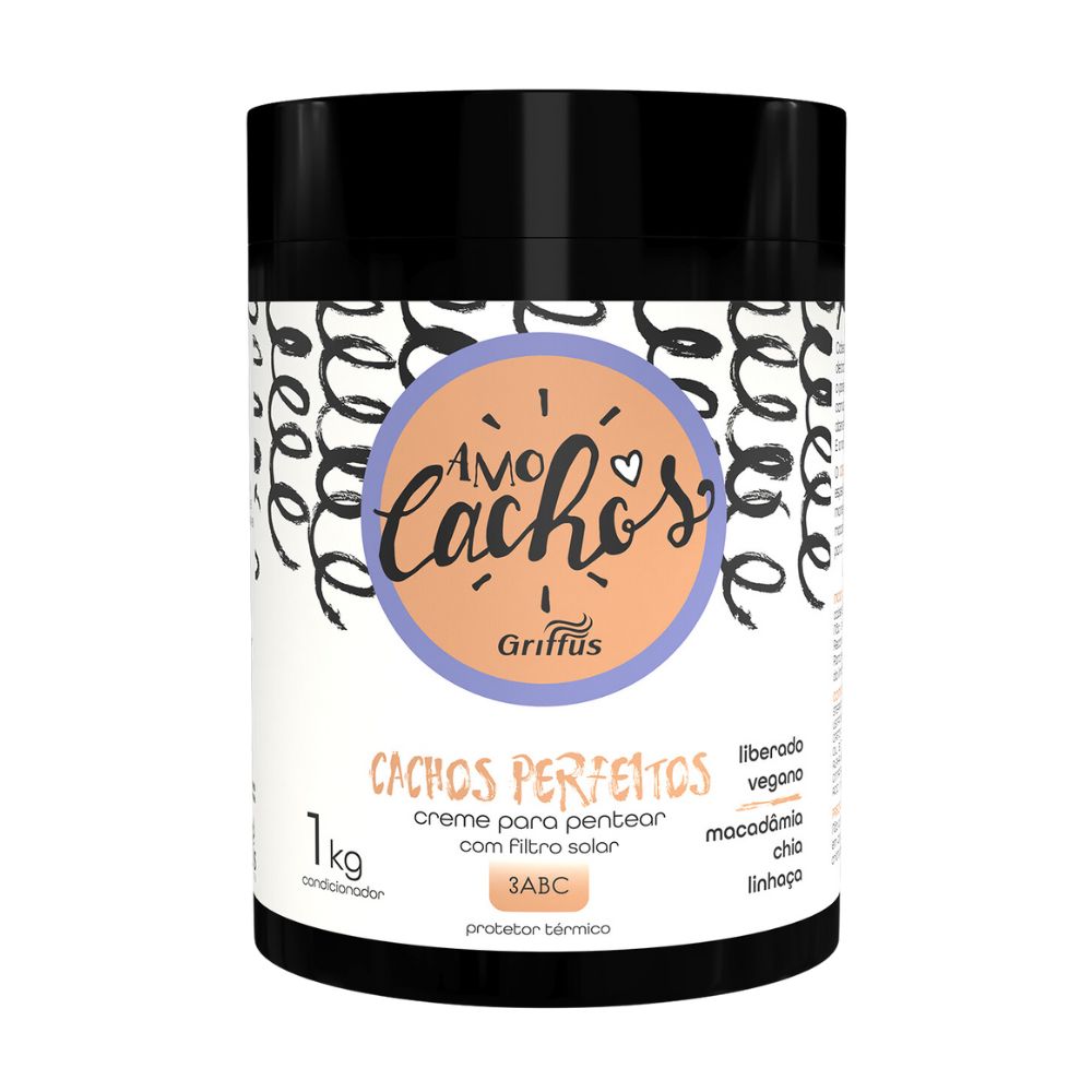 Crema para Peinar Griffus Amo Cachos rizos perfectos 400ml: El equilibrio de "Definición y Flexibilidad"; fórmula profesional con Aceite de Coco, Chía y Linaza que esculpe los rulos, elimina el frizz y aporta un brillo intenso en patrones 3ABC.