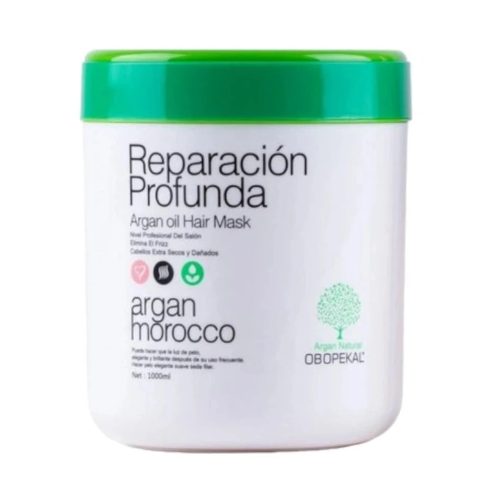 mascara de 1000ml de Crema Capilar Obopekal Morocco Argan Oil para tratamiento de hidratación profunda y reparación de cabello dañado