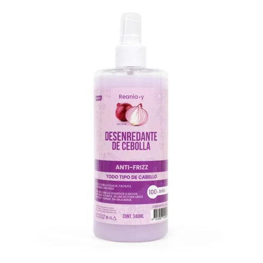 Spray desenredante de cebolla Reaniay para facilitar el peinado, eliminar nudos y proteger la fibra capilar sin dejar sensación grasa.