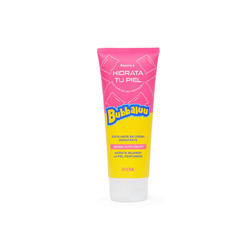 Exfoliante corporal Bubbaluu de 200ml con aroma a Tutti Frutti, diseñado para una exfoliación física suave, renovación dérmica e hidratación profunda de la piel