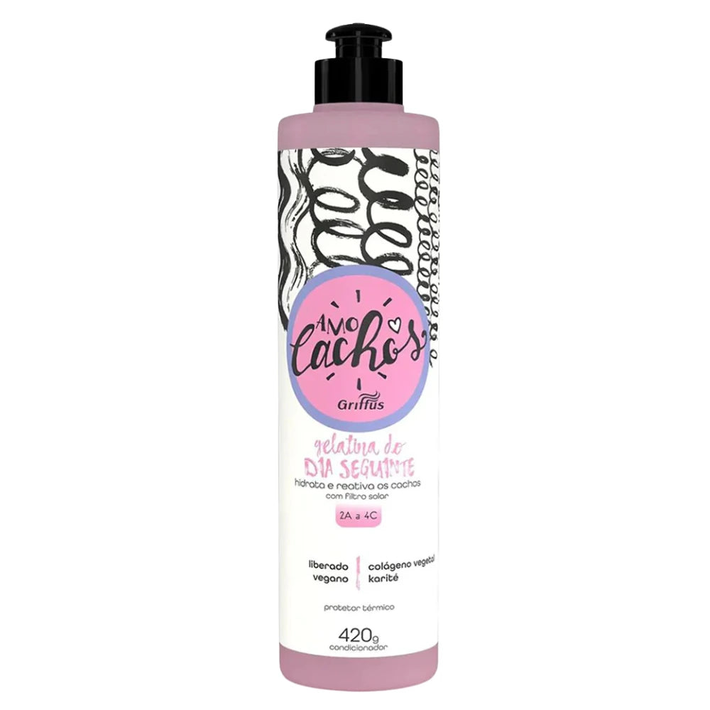 Gelatina Día Siguiente Griffus para reactivar rulos, definición de larga duración y control de frizz en cabellos 3ABC sin necesidad de lavado.
