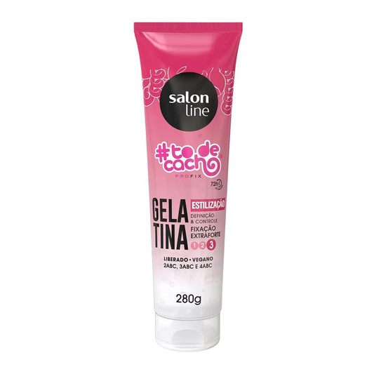 Gelatina Salon Line #todecacho esterilizacion fijacion Extra Fuerte 550g: El poder de la "Definición Total" por 72 horas; fórmula vegana con tecnología PROFIX y Colágeno Vegetal que garantiza una fijación extrema, brillo intenso y control absoluto del frizz para patrones 2ABC, 3ABC y 4ABC.