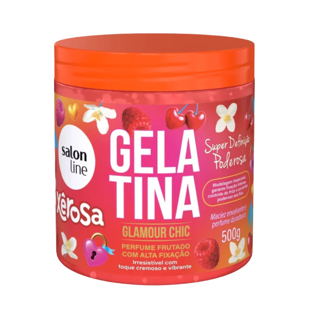 Gelatina Glamour Chic Xerosa Salon Line de 500g para definición de rulos con acabado sofisticado, alta fijación y brillo espejo en cabellos 3ABC.