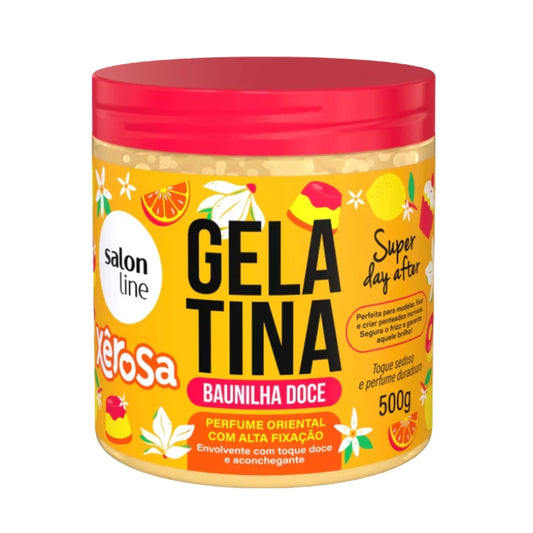 Gelatina Baunilha Doce Xerosa Salon Line de 500g para definición de rulos con aroma a vainilla, fijación flexible y brillo en cabellos 3ABC