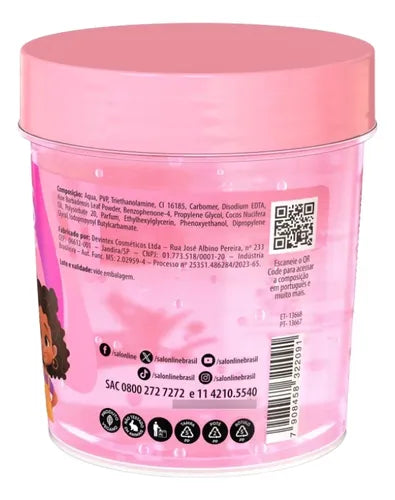 Gelatina Hidratación Kids S.O.S Cachos Salon Line de 400g para definición de rulos infantiles, hidratación profunda y control de frizz con aloe vera y d-pantenol.