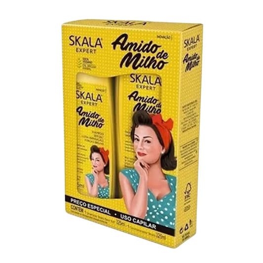 Kit Skala Expert Amido de Milho (Shampoo + Acondicionador + Máscara 1kg): El sistema de "Ultra Reparación" y brillo espejo; fórmula 100% vegana y liberada enriquecida con Almidón de Maíz, Manteca de Karité y Óleo de Coco para fortalecer, suavizar y dar un alineamiento perfecto a rulos 2ABC, 3ABC y 4ABC.