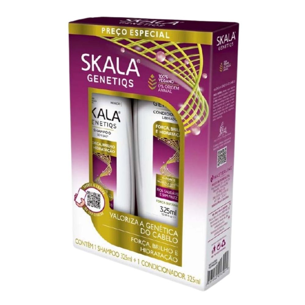 Kit Skala Expert Genetiqs (Shampoo + Acondicionador + Máscara 1kg): El sistema integral de "Restauración de Masa Capilar" y fuerza botánica. Fórmula 100% vegana diseñada para engrosar la fibra capilar, combatir el adelgazamiento y devolver la vitalidad a cabellos debilitados y rulos porosos.
