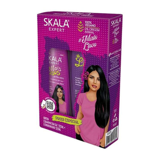 Kit Skala Expert Mais Lisos (Shampoo + Acondicionador): El sistema de "Alineamiento Capilar" y brillo espejo; fórmula vegana enriquecida con Proteína de Arroz, Almidón de Maíz y Aminoácidos que elimina el frizz, suaviza la fibra y proporciona un efecto liso natural y fluido.