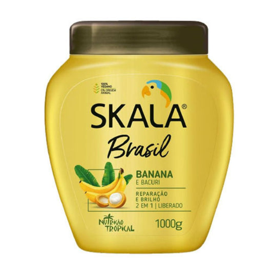 Máscara Skala Expert Bomba de Vitaminas Banana e Bacuri 1000g: El tratamiento 2-en-1 de "Nutrición Tropical" y reparación; fórmula vegana y liberada que combina las vitaminas de la Banana con el poder lipídico del Bacuri para fortalecer la fibra, combatir la sequedad y potenciar el brillo en rulos 3ABC.