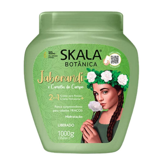 Máscara Skala Expert Jaborandi e Camélia do Campo 1000g: El tratamiento revitalizante de "Fuerza y Control"; fórmula 2-en-1 vegana y liberada que fortalece la raíz, combate el quiebre y aporta un brillo cristalino en rulos que necesitan vigor y ligereza sin dejar residuos grasos.
