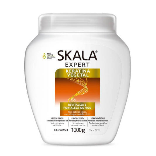 Máscara Skala Expert Keratina Vegetal 1000g: El tratamiento intensivo de "Reconstrucción Capilar" 2-en-1; fórmula vegana y liberada enriquecida con proteínas de maíz, trigo y soja que repara la fibra dañada, elimina la porosidad y devuelve la elasticidad a cabellos quebradizos y rulos 3ABC.