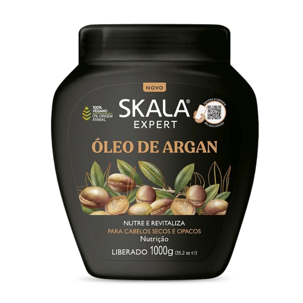 Máscara Skala Expert Óleo de Argán 1000g: El tratamiento de "Nutrición Profunda" y brillo radiante; fórmula 2-en-1 vegana y liberada enriquecida con Aceite de Argán puro que repara la fibra capilar, combate las puntas abiertas y elimina el frizz en patrones 2ABC, 3ABC y 4ABC.