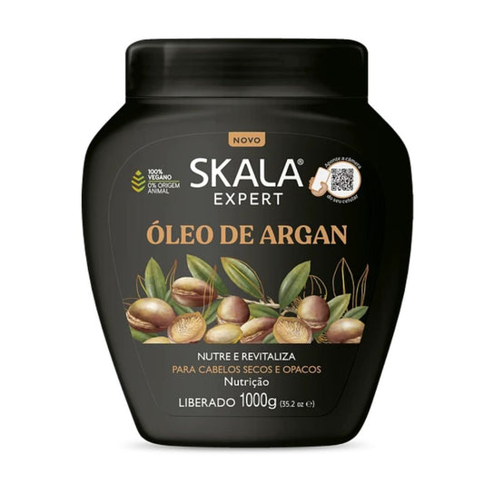 Máscara Skala Expert Óleo de Argán 1000g: El tratamiento de "Nutrición Profunda" y brillo radiante; fórmula 2-en-1 vegana y liberada enriquecida con Aceite de Argán puro que repara la fibra capilar, combate las puntas abiertas y elimina el frizz en patrones 2ABC, 3ABC y 4ABC.