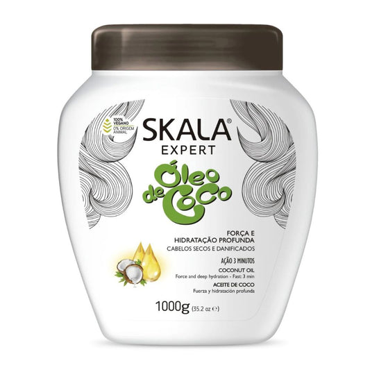 Máscara Skala Expert Óleo de Coco 1000g: El tratamiento de "Nutrición Absoluta" y suavidad sedosa; fórmula 2-en-1 vegana y liberada que penetra profundamente en la cutícula para reparar cabellos dañados, eliminar el frizz y devolver el brillo natural en patrones 2ABC, 3ABC y 4ABC.