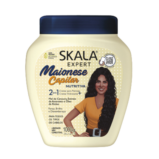Máscara Skala Expert Mayo Capilar 1000g: El tratamiento 2-en-1 de "Nutrición Explosiva"; fórmula vegana y liberada con Proteína de Huevo, Óleo de Rícino y Argán que repara el cabello seco, fortalece la fibra y aporta un brillo deslumbrante en rulos tipo 2ABC, 3ABC y 4ABC.