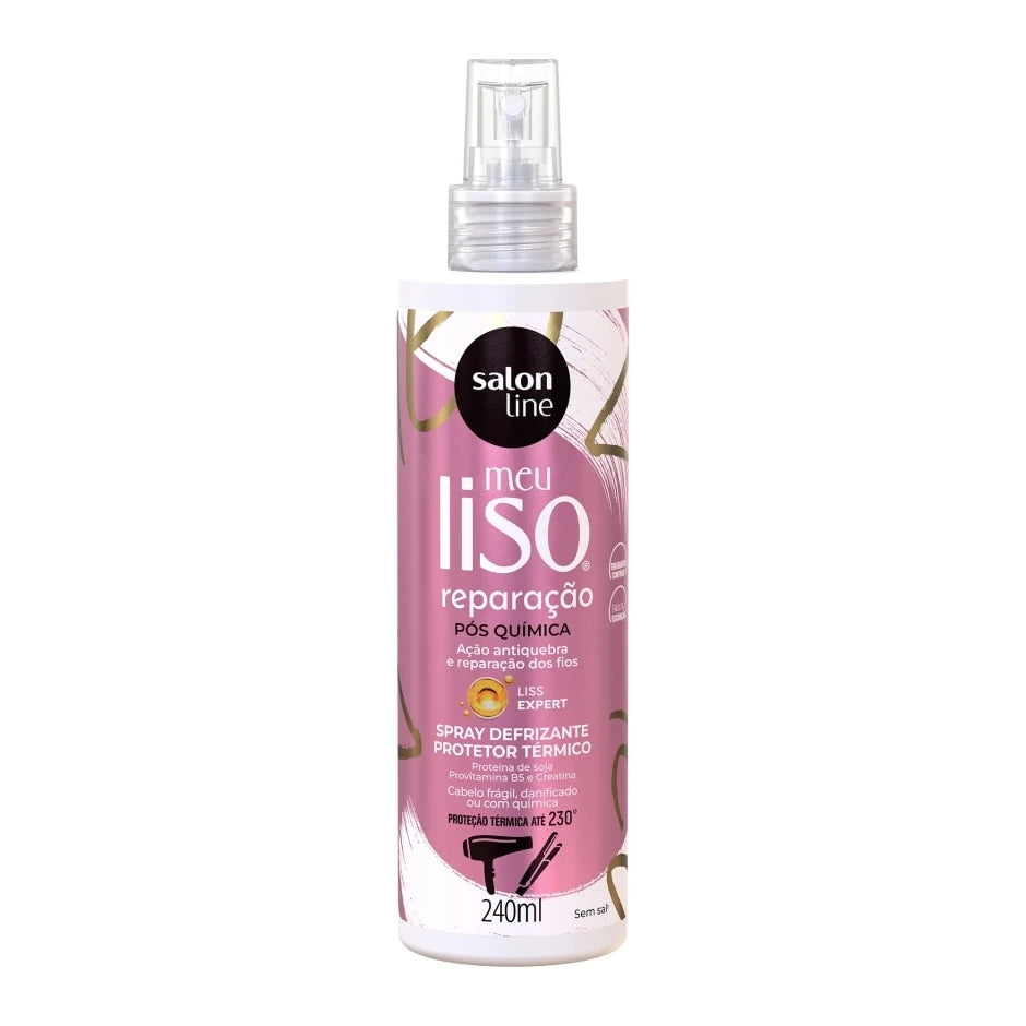 Spray Defrizante Meu Liso Protector Salon Line para protección térmica, eliminación de frizz y sellado de cutículas en cabellos lisos o alisados.