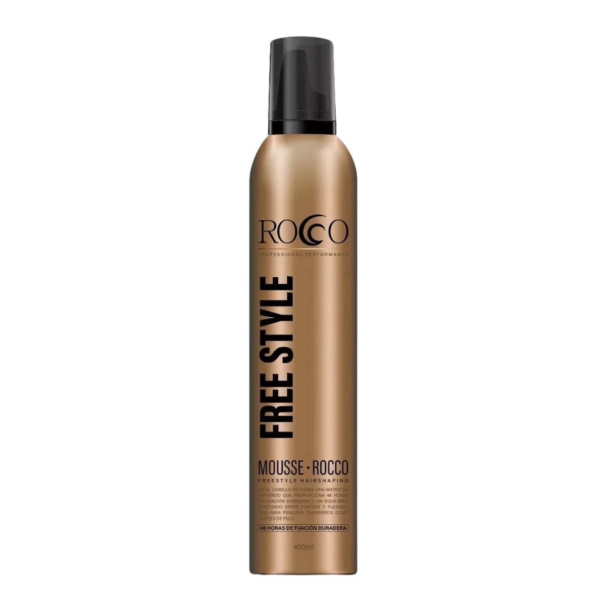 Mousse pomada de espuma Rocco de 400ml para estilizado capilar, diseñado para brindar volumen, definición y fijación flexible sin dejar residuos.
