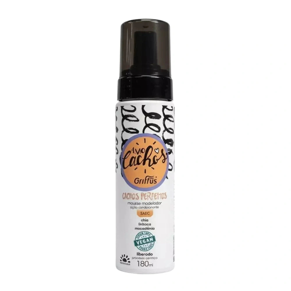 Mousse Cachos Perfectos Griffus de 180ml para definición de rizos tipo 3ABC, volumen controlado y fijación flexible sin efecto acartonado.