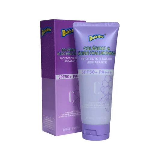 Protector solar Bubbaluu enriquecido con colágeno para protección UV de amplio espectro, hidratación y cuidado antiedad de la piel del rostro
