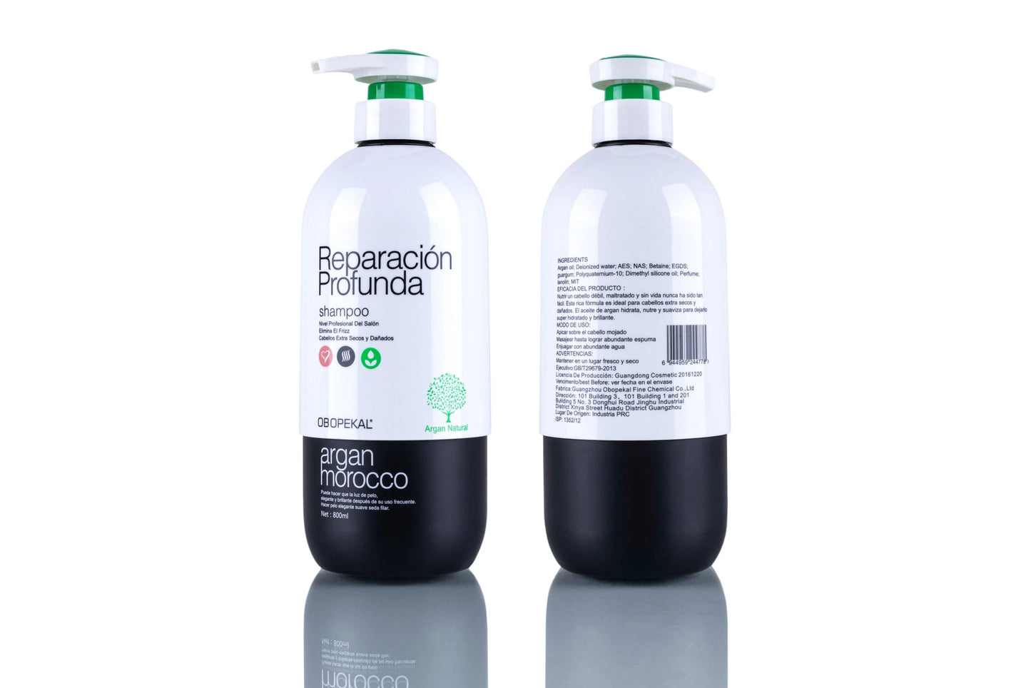Shampoo Obopekal Argan Oil de 800ml para hidratación profunda y nutrición de cabellos secos o dañados, fórmula profesional con aceite de argán