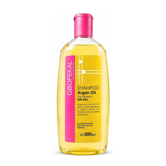 Shampoo de Argán Obopekal de 500gr, fórmula sin sal para hidratación profunda, nutrición y cuidado de cabellos secos o tratados