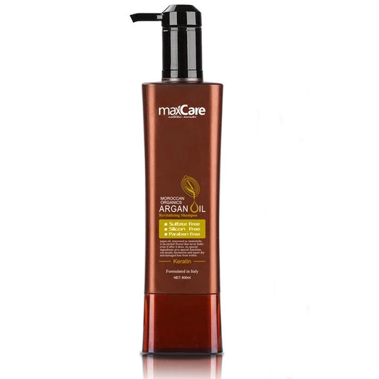 Shampoo Maxcare Argan Oil de 800ml para hidratación profunda y nutrición de cabellos secos o dañados, fórmula profesional con aceite de argán