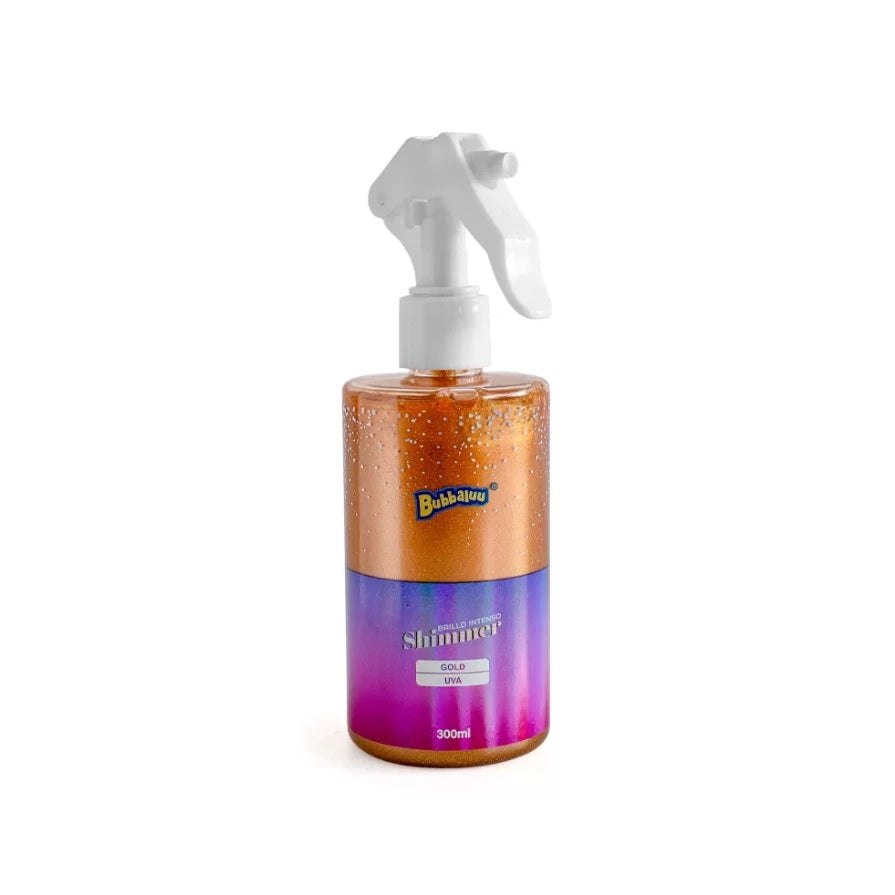 Shimmer capilar Bubbaluu con aroma a uva, spray con destellos brillantes para aportar un acabado luminoso y efecto glow al cabello