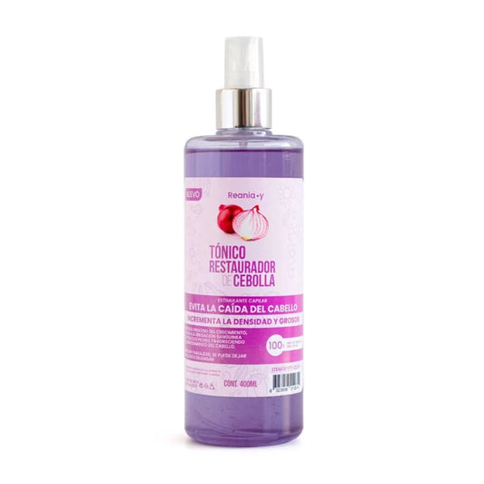 Tónico capilar Reania.y de 340ml con extracto de cebolla, diseñado para estimular el crecimiento del cabello, fortalecer la raíz y prevenir la caída