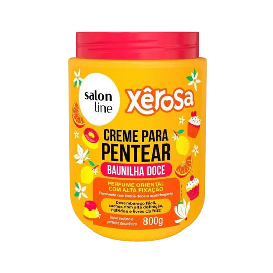 Crema para peinar Baunilha Doce Xerosa Salon Line de 800g para definición de rulos con aroma a vainilla, nutrición intensa y control de frizz en cabellos 3ABC.