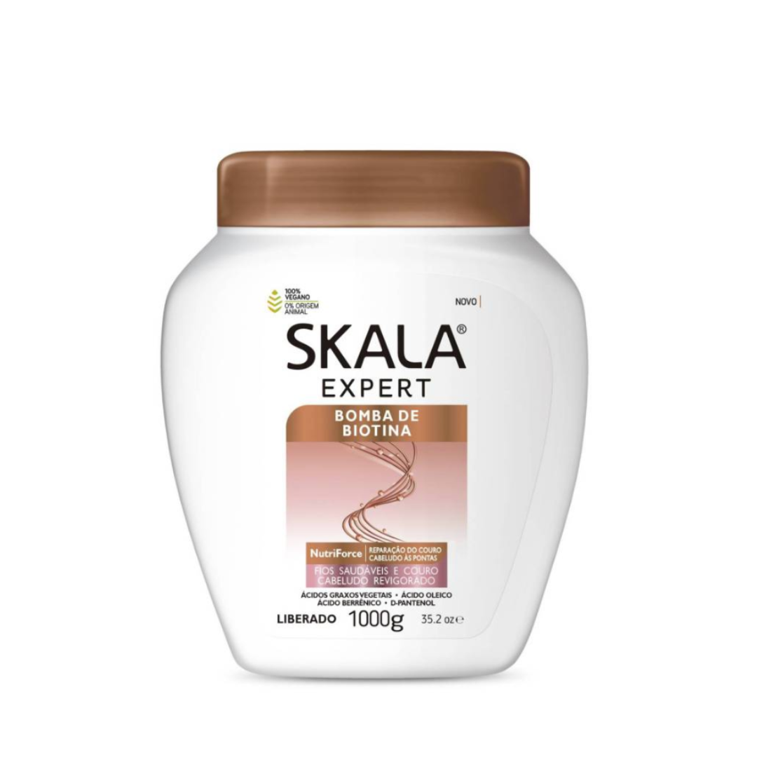 Máscara Skala Expert Bomba de Biotina de 1000g para fortalecimiento capilar, prevención de la caída y crecimiento saludable en cabellos rulos 3ABC y todo tipo de cabello.